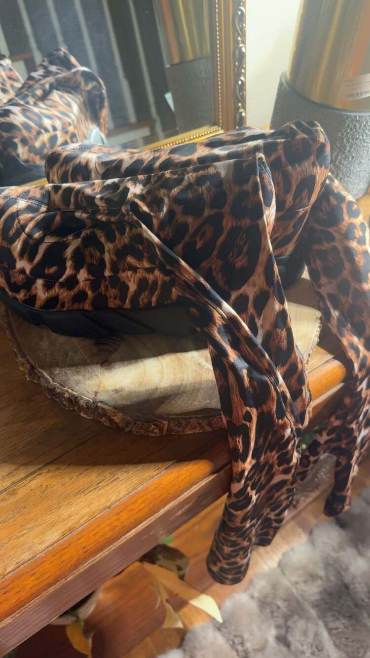 Leopard print thigh high platform boots